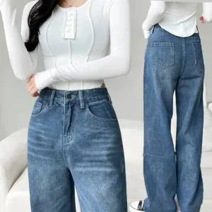 여성 캣워싱 하이웨스트 세미 와이드 데님 팬츠 바지 여성데님팬츠 여자청바지 청바지
