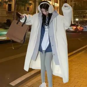 여성 뽀글이 레이어드 후드 단추 롱점퍼 1P 루즈핏 양털롱점퍼 루즈핏뽀글이점퍼