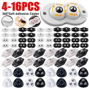 4-16pcs 자기 접착제 음소거 공 범용 휠 4 구슬 캐스터 바퀴 스테인레스 스틸 360 ° 회전 풀리