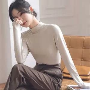 여성 부드러운 목편한 반폴라 모달티셔츠목폴라티