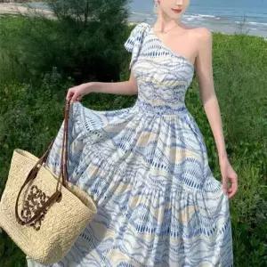 [라일리여성의류] Rly 여성 휴양지 바캉스 원숄더 언발란스 스모크 A라