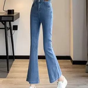 F006743__슬림핏 뒷밴딩 부츠컷진 쿨링스판청바지 나팔바지 워싱 아이스 10부 여름 데님