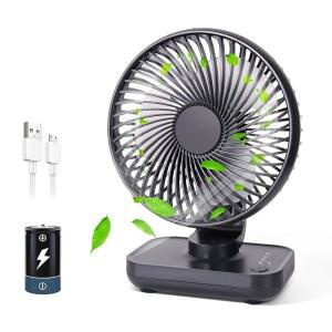 침실용 콘볼라 소형 책상 선풍기, 3600mAh 배터리 구동 충전식 책상용 USB 홈 오피스용 4단 에어 서큘레이터 조용한 테이블 파란색