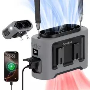 Socool 14500mAh 휴대용 허리 선풍기 듀얼 에어플로우 출구 터보 모터 4개의 클립 비상용 손전등