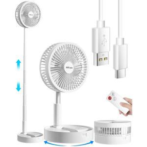 AICase 스탠드 선풍기, 접이식 휴대용 텔레스코픽 바닥/USB 책상 7200mAh 충전식 배터리, 4단 초조용한 조절 높이, 사무실 야외 캠핑에 적합한 헤드