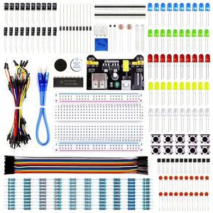 REXQualis Electronics 기본 키트, 전원 공급 모듈, 브레드보드, 점퍼 와이어, LED, 저항기는 재미있고 간단한 전자 프로젝트를 위해 300개 이상의 센서와 구성 요소를 갖추고 있습니다.