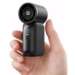 가이아탑 휴대용 미니 선풍기, LED 디스플레이 포함 6단 16900RPM 고속 개인용 USB 충전식, 메이크업, 여행, 여성용 야외용 랜야드 블랙