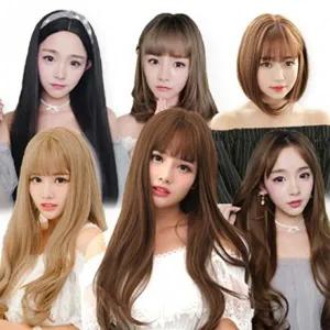 여성 긴머리 웨이브 단발 생머리 통가발 반가발 피스 헤어 자연스러운-WFOGBEI