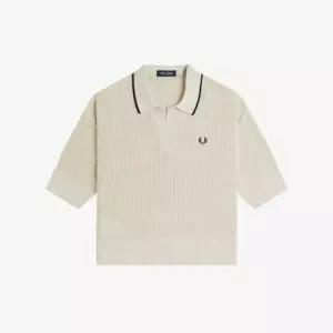 프레드페리 fredperry Womens 오픈 칼라 메시 니트 셔츠 오트밀 AFPF2519114691