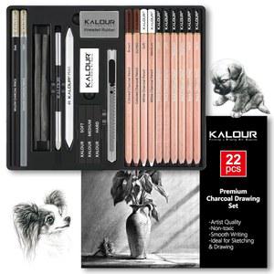 칼루르 PDAS 22개 차콜 드로잉 세트 전문 미술 용품 드로잉 스케치 음영 처리 블렌딩을 위한 흑백 연필 초보자 및 프로 아티스트를 아티스트 연필