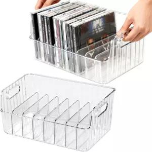 BZCWHWY 클리어 CD 홀더 2팩 플라스틱 보관함 DVD 디스플레이 선반 최대 40개의 표준 케이스 비디오 게임용
