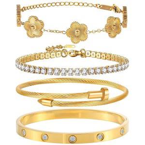 woman GIVCHO 18K 골드 적층 크리스마스 도금 조절 팔찌 플로럴 럭키 뱅글 선물 변색 테니스 세트 어머니의 가능 발렌타인데이 방지 보석