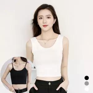 여성 민소매 크롭탑 끈나시 캡내장민소매 여성나시
