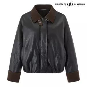 나인식스뉴욕빈티지 배색 카라 레더 긴팔 자켓 NQ1JK001L0NQ1JK001L0