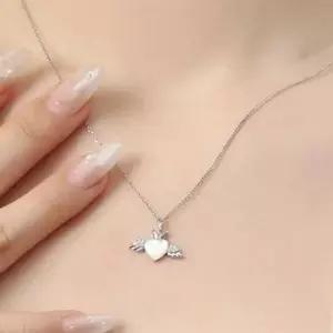 패션목걸이 비쥬홀릭실버925백금도금자개엔젤하트목걸이-WFOIAP7