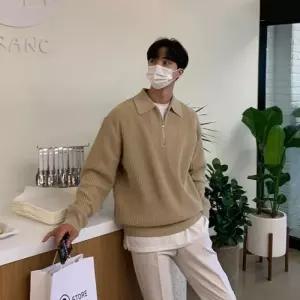 [리빌모아]남자 루즈핏 카라 무지 반집업 골지 니트 DMS-KN-SISTS92-베이지