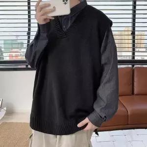 [리빌모아]남자 루즈핏 베이직 무지 니트 베스트 DMS-VEA-SISBT21-블랙
