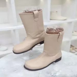 와이드 라운드 플랫 미들 부츠 3cm MDBL100070_GN