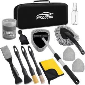 NIKCOSMK 윈드실드 클리너 도구 14Pcs 차량 청소 키트 - 연장 가능한 손잡이가 있는 인테리어 디테일 젤 및