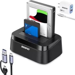 UASP 오프라인 클론 기능이 있는 BENFEI 하드 드라이브 도킹 스테이션 2.5/3.5인치 HDD SSD용 USB C 듀얼