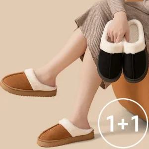[로즈엘리][2켤레세트] 남여공용 스웨이드 방한 양털 퍼 슬리퍼 2컬러