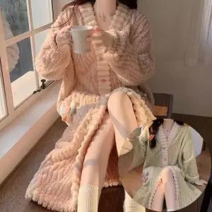 [로즈엘리]극세사 롱원피스 수면잠옷 겨울 홈웨어 원피스 2컬러