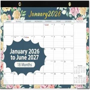 책상 달력 2026 월간 대형 2026년 1월 - 2027년 6월 17인치 x 12인치 가정 교사용 학교 사무용품용 벽걸이