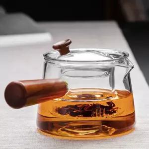 티폿 전기포트 티팟 우드손잡이 유리 차포트 내열 450ml