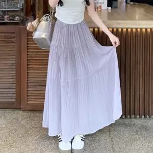 바오샵 여성 여름 플리츠 롱스커트 밴딩 세로주름 A라인 체형커버 데일리 스커트