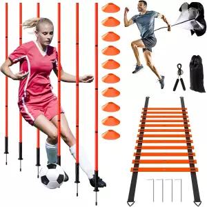 Supvision 24pcs 축구 민첩성 훈련 장비 세트 궁극의 폴 콘 사다리 빠른 조립과 휴대성 모두에 적합하며
