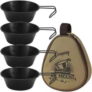 AZURAOKEY 4pcs 300ml 야외 스테인리스 스틸 시에라 컵 휴대용 캠핑 보울 수납 가방 포함 드링킹 머그잔