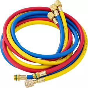 R134A AC 냉매 충전 호스 에어컨 5FT 매니폴드 게이지 키트 1/2인치 SAE 스레드 600 PSI 3 컬러 A/C 튜브