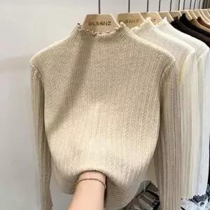 [하프클럽/]러블리 여성 프릴 레이스 롱 긴팔 데이트룩 니트티