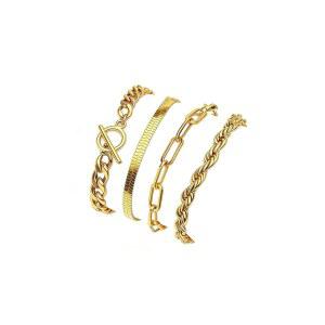 woman WZJLY 클립 쿠바 도금 14K 케이블 스택 체인 레이어드 팔찌 헤링본 비타니시 종이 골드 선물용