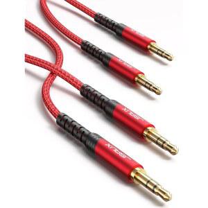 JSAUX 2팩 AUX 케이블 [4피트 / 1.2M - 구리 쉘 하이파이 사운드] 3.5MM TRS 보조 오디오 케이블 나일론 브레이드 코드 자동차 /홈 스테레오 스피커 헤드폰 소니 에코 닷 비트 빨간색과 호환 가능