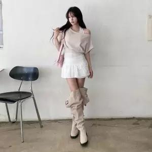 여자 캐주얼 사이드 버튼 쉬폰 밴딩 스커트