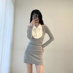 여자 어깨트임 오프숄더 카라 긴팔 미니원피스
