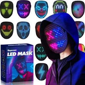 옴푸소스 LED 마스크 제스처 감지 기능이 있는 조명 멋진 코스튬 할로윈 크리스마스 선물 10대 소년