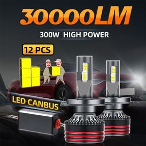 LED 헤드라이트 9005 H13 H4 변환 키트  하이/로 빔  30000LM 6000K 쿨 화이트 할로겐 전구 교체  H7