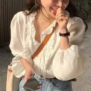 [셀러허브 패션][haRGYY_66]화이트 밀키 로맨틱 리본 프릴 블라우스 (50843950)