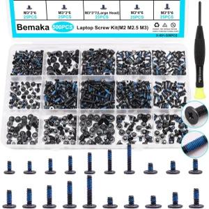 Bemaka 500PCS 노트북 나사 컴퓨터 키트 20 사이즈 블루 나일론 M2 M2.5 M3 교체용 마더보드 SSD PC 팬
