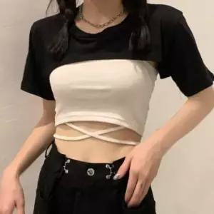 루즈핏 반팔 레이어드 티셔츠 핫크롭 박스티