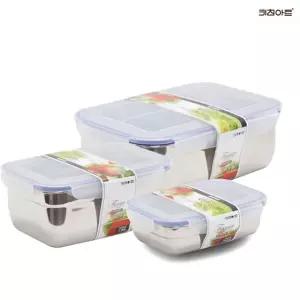 키친아트 피앙세 스텐레스 밀폐용기 냉장고정리용기 3종C(3호+5호+6호) 보관용기