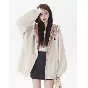 [하프클럽/]여성 루즈핏 퍼 후드 긴팔 베이직 데일리룩 카디건