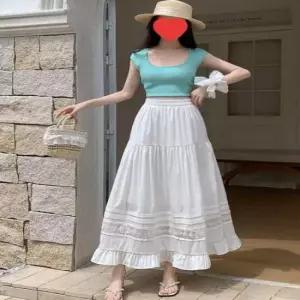 여성 3컬러 청순한 롱치마 페미닌룩 캉캉 밴딩 레이스