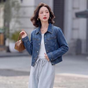 원픽 여성 빈티지 칼라 데님 코트 여름 쇼트 재킷 슬림핏 상의
