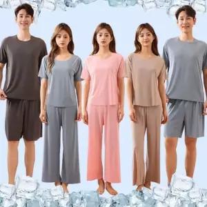 [로즈엘리]아이스실크 쿨링 스판 심리스 홈웨어세트 빅사이즈 커플잠옷 파자마 5컬러
