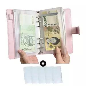 [셀러에이드]핑크 바인더 세이빙 챌린지 저축 포켓 투명 지퍼백 예산관리
