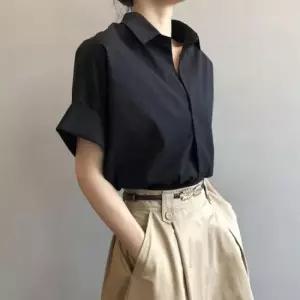 3컬러 셔츠 V넥 루즈핏 기본 블라우스 데일리