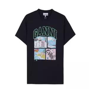GANNI 가니 베어코믹 테디 프린트 반팔티셔츠 블랙 A1050070
